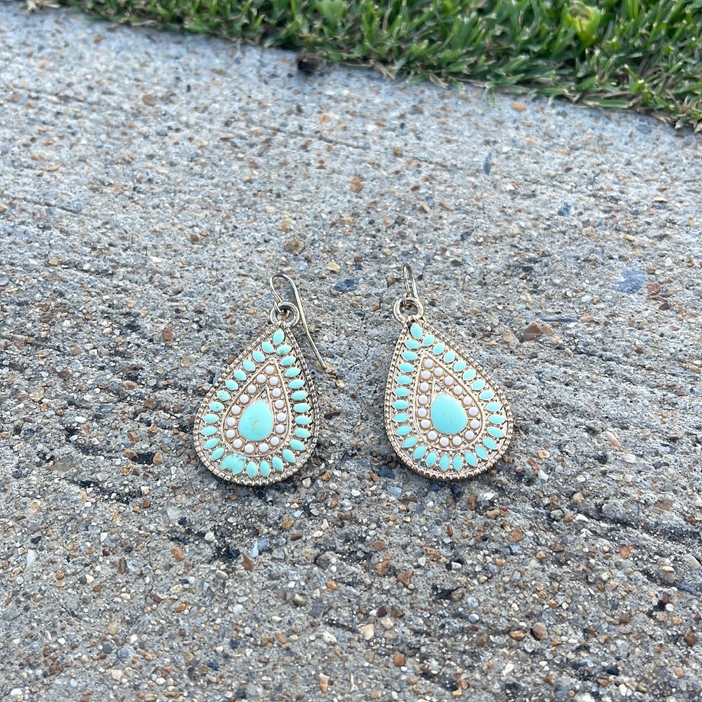 Earrings gold and turquoise fishhooks